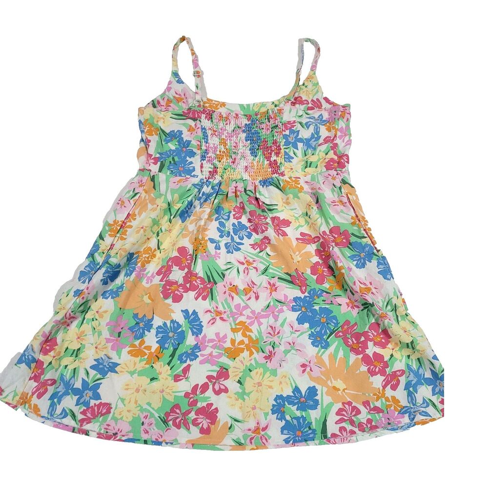 Floral Hawaiian linen sun Dress old navy XL Round Neck Smocked‎ Stretch Pockets - Picture 12 of 14